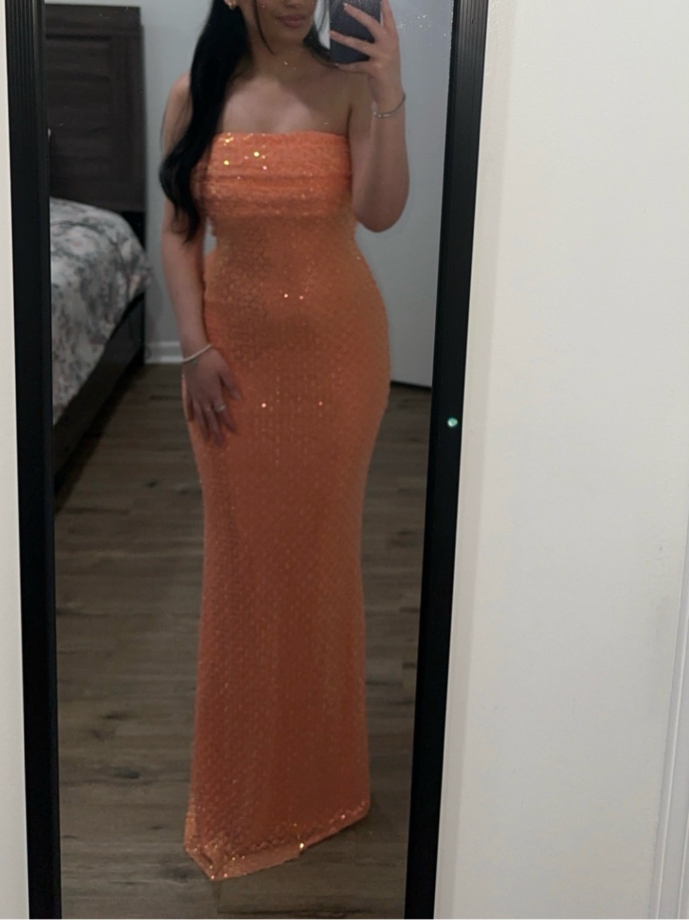 Windsor Strapless Sequin Gown in Coral